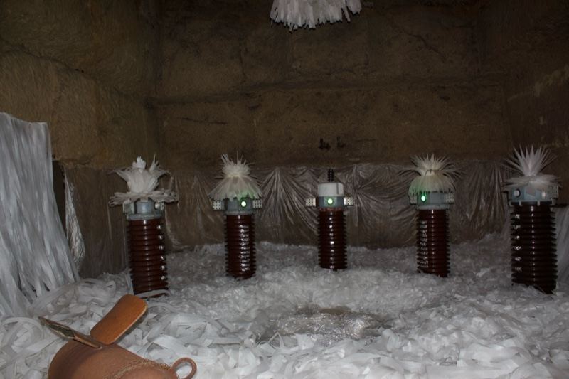 Cylindrical installations in snowy cave