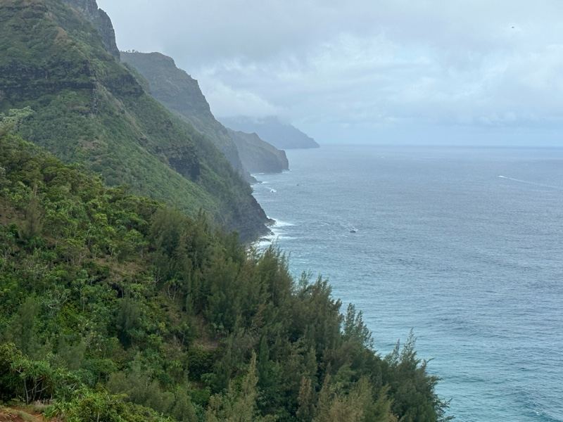 Overcast Na Pali Coast Cliffs Over Ocean