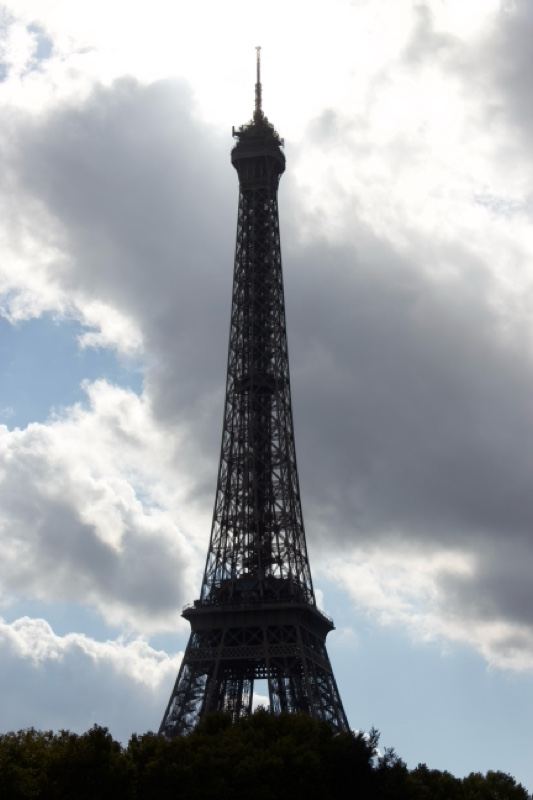 Eiffel Tower Silhouette Against Clouds