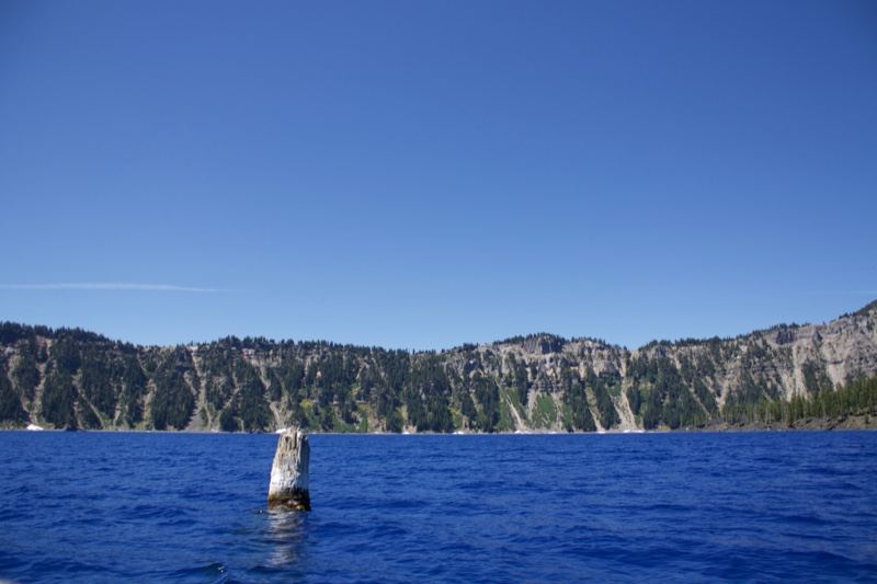 Crater Lake View with Tree Stump