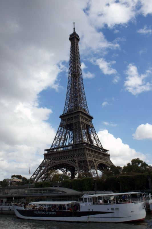 Eiffel Tower with Seine River Cruise Boat
