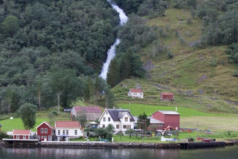 Norwegian Fjord Valley with Waterfall
