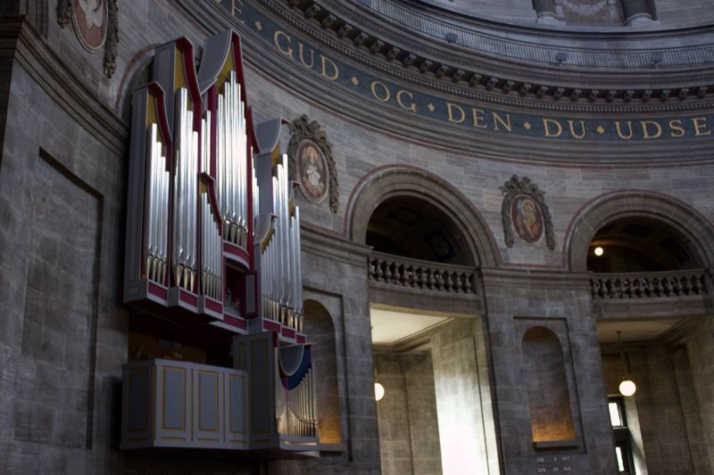 Pipe organ in domed church interior