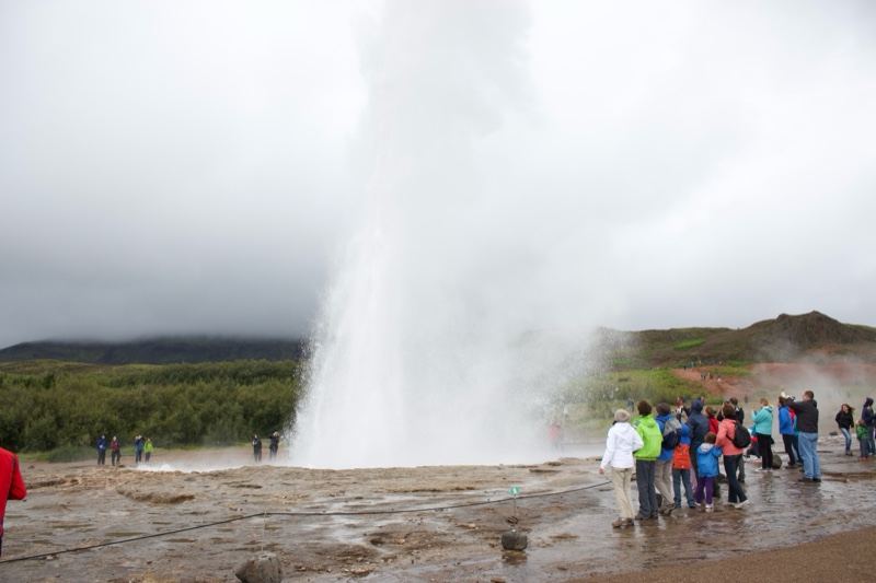 Geyser Eruption with Tourists Watching