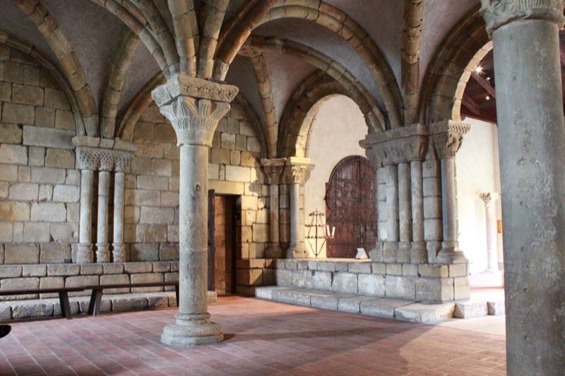 Gothic stone vaulted hall interior