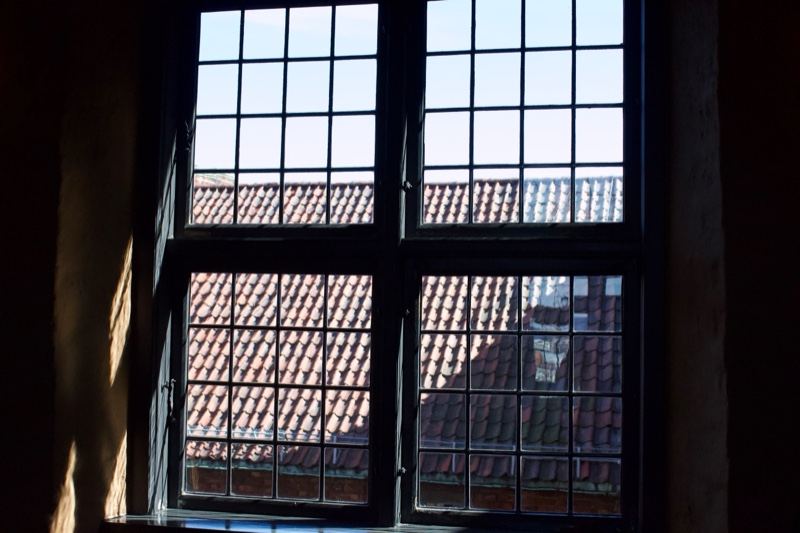 Leaded Window View of Tiled Roof