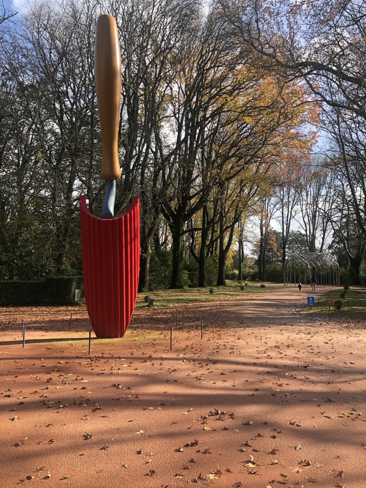 Giant Red Trowel Sculpture in Park
