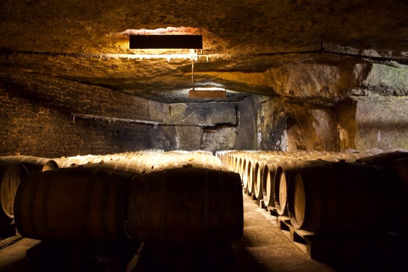 Underground Wine Cellar with Wooden Barrels
