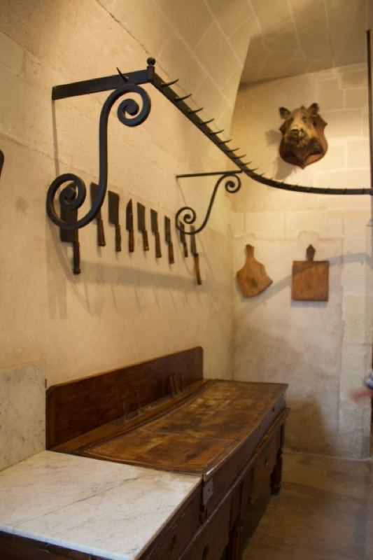 Historic Kitchen Interior With Butcher Rack
