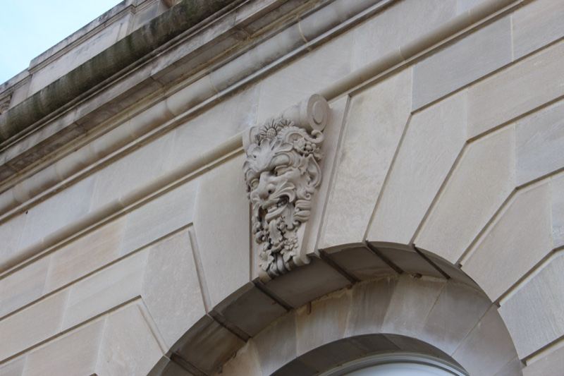 Lion Head Stone Carving on Building