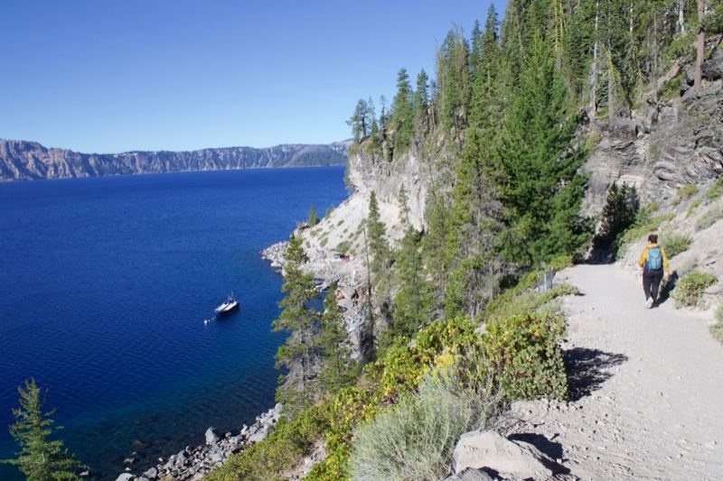 Hiker on Trail Above Deep Blue Lake
