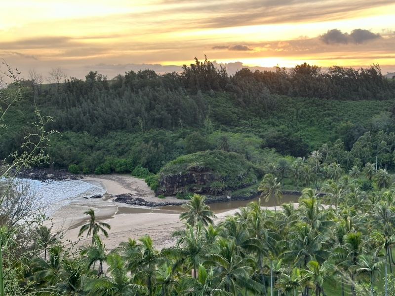 Tropical Coast Sunset Over Lush Hills