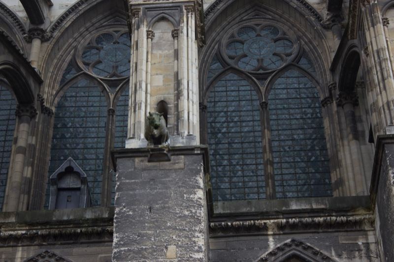 Gothic cathedral stone pillar and windows