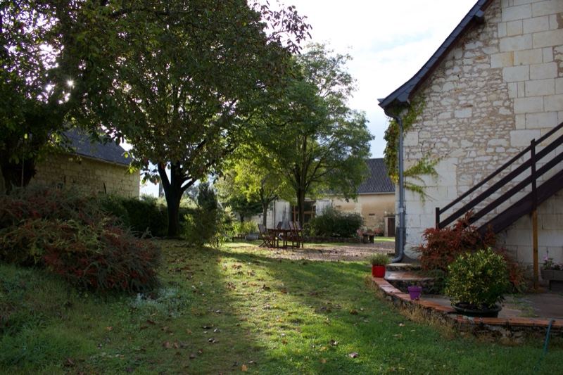 Rural courtyard with stone house