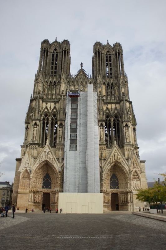 Reims Cathedral West Facade Under Restoration