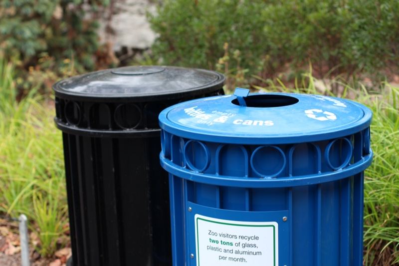 Blue and Black Recycling Bins Outdoor