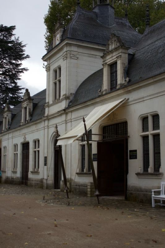 Historic white manor with awning