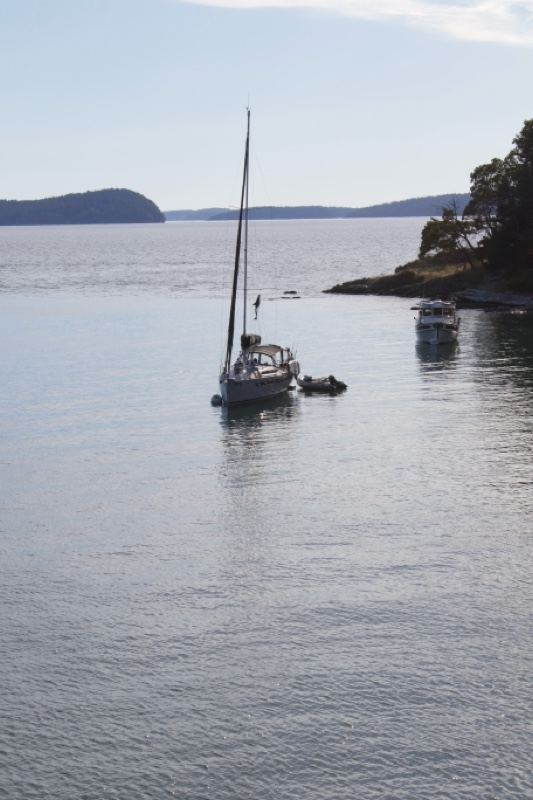 Sailboat Anchored in Calm Bay
