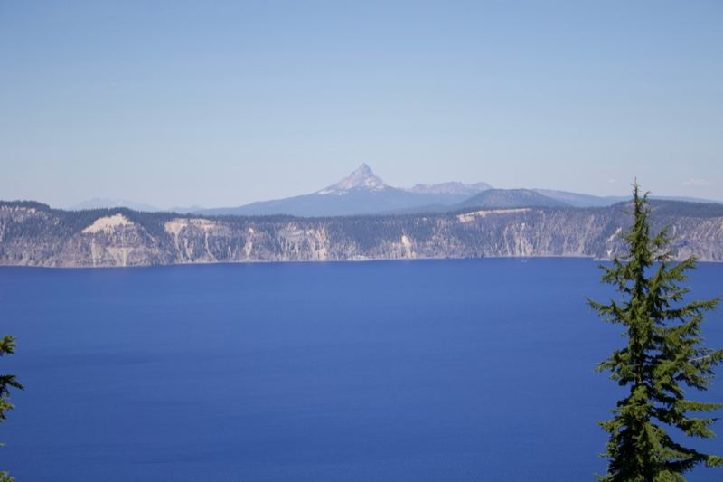 Crater Lake with distant mountain peak