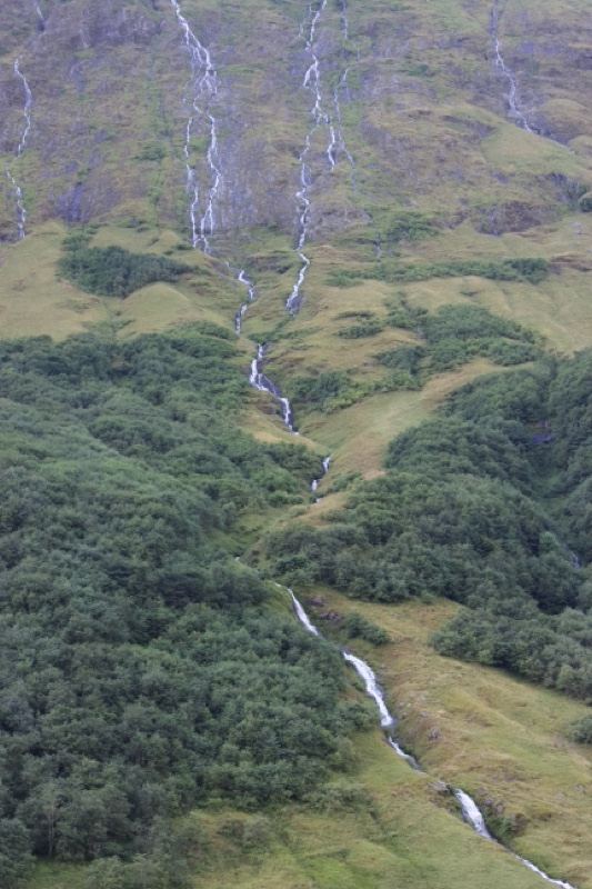 Mountain Hillside Waterfalls Cascading Down