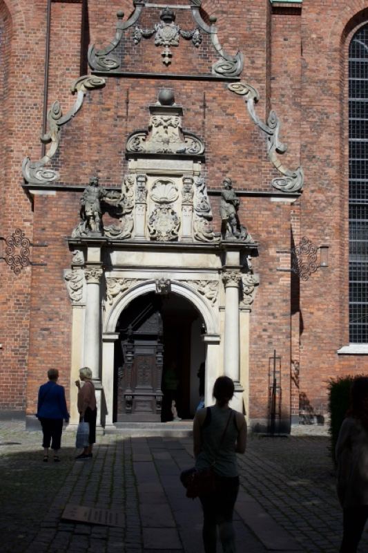 Brick Church Portal with Ornate Stonework
