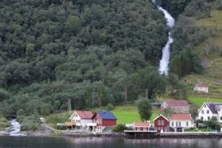 Fjord Village With Waterfall