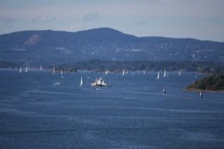 Sailboats on Lake with Mountains