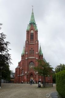 Red Brick Church with Green Spire