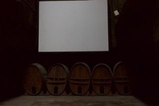 Projection Screen in Wine Cellar