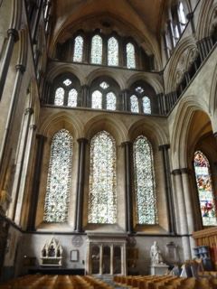Gothic Cathedral Interior with Stained Glass