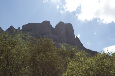 Rugged Mountain Peak Above Forest