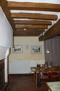 Rustic interior with wooden beams