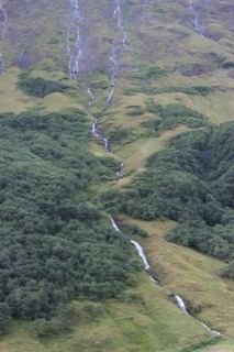 Mountain Cascades on Green Hillside