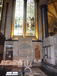 Cathedral Interior with Stained Glass Windows