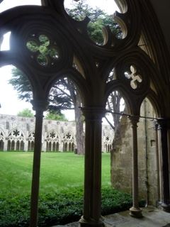 Gothic Cloister Arches Over Lawn