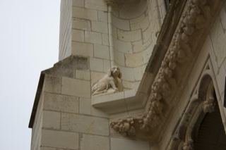 Stone Dog Statue on Gothic Building