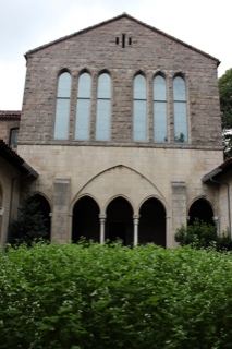Stone Church Facade With Arched Windows