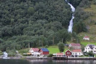 Fjord Village With Waterfall