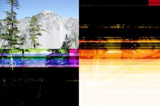 Glitched Mountain Landscape with Digital Artifacts