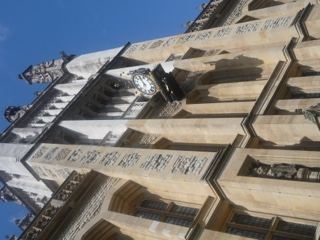 Gothic stone facade with clock