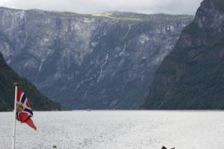 Norwegian Fjord with Flag