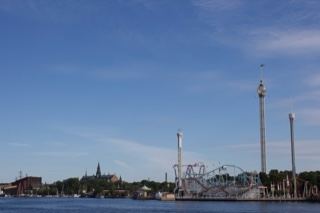 Stockholm waterfront amusement park view