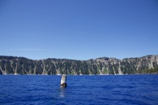 Crater Lake Caldera with Stump in Water