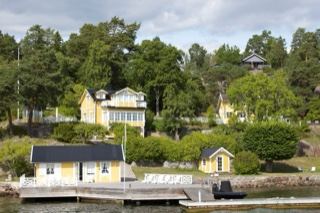 Yellow Cottages on Lakeside Dock