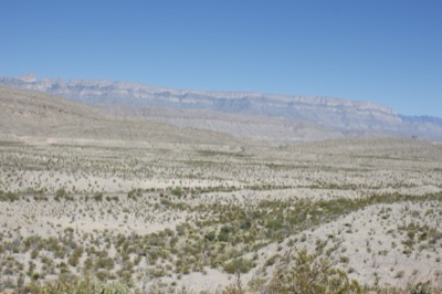Arid Desert Landscape with Distant Mountains