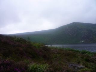 Misty Mountain Lake and Heather Moorland