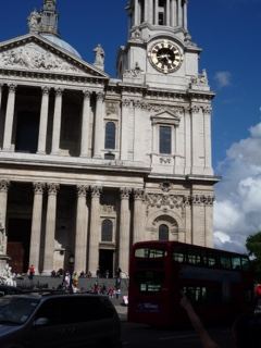 St Paul's Cathedral with red bus London