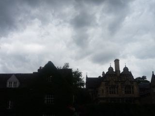 Gothic building under stormy sky